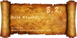 Balk Kleofás névjegykártya